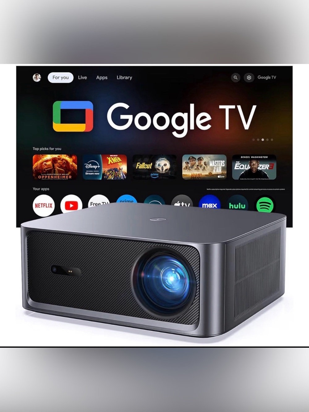HAPPRUN 3000 ANSI Lumens Outdoor Projector with Official Google TV